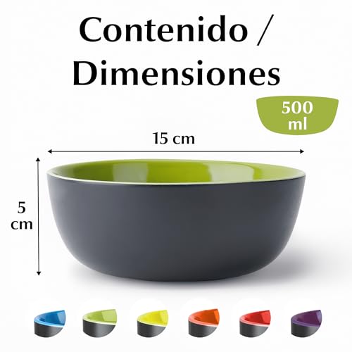 Miniatura 5 de Miamio - 6 X 500ml Juego De Cuencos Tazones Exterior Negro Interior De Color - Le Papillon Colección Multicolor