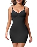 HEPOE Shapewear Slip for Women Under Dress, V Neck Tummy Control Full Dress Slip, Built in Bra Body Shaper (US, Alpha, Medium, Regular, Regular, Black)