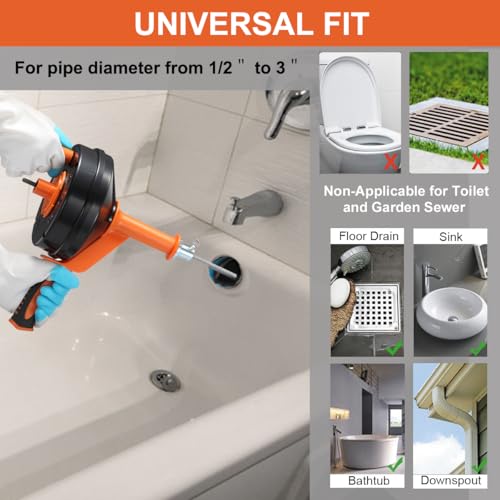 Breezz Drain Auger, Clog Remover with Drill Adapter, 25 Feet Heavy Duty Flexible Plumbing Snake Use Manually or Powered for Kitchen,Bathrom and Shower Sink, Comes with Gloves (Orange)