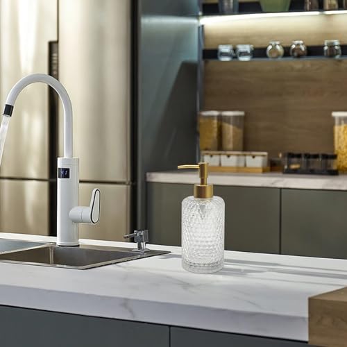 Image of Glass Hand Soap Dispenser Bathroom, Refillable Liquid 12.7oz Soap Dispenser with Rust-Proof Plastic Pump for Kitchen