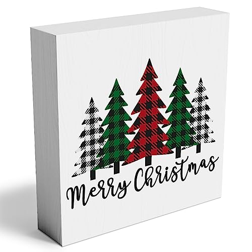 Christmas Trees Wooden Box Sign 5 x 5 x 1 Inches