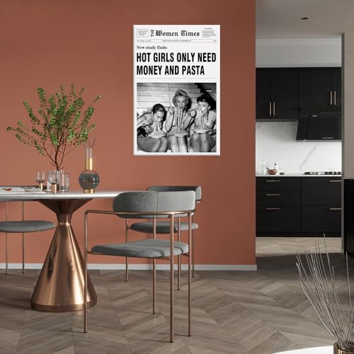 Generic Vintage Newspaper Canvas Wall Art Black And White Aesthetic Poster Funky Hot Girl Eating Pasta Prints For Italian Kitchen Girly Bedroom 12 X 16 In Unframed thumb #4