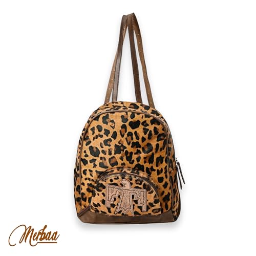 Handmade Genuine Cowhide Leather Backpack for Women – Fashion Zipper Closure Bag with Eagle Hand-Tooled Patch, Cotton Lining, Adjustable Straps, Brown Western Style2