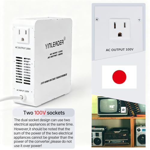 Image of 1000W US 120V to 100V JP Japan Voltage Converter Step Down Transformer | Yinleader Ideal for Japanese Turntable /Rice Cooker /Mochi Maker /Player /Cassette Deck /Heater /dehumidifier, etc.(White)