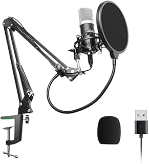 USB Microphone, uhuru USB Podcast Microphone Kit with Metal Pop Filter Arm Stand Plug & Play Singing Microphone for Streaming Recording Gaming Voiceover (UM-900)