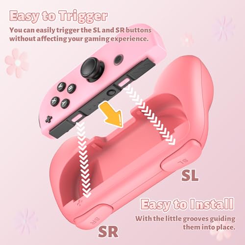 Image of FASTSNAIL Grips Compatible with Nintendo Switch Joy-Con&Switch OLED Model, Wear-resistant Handle Kit Gamepad Replacement for Nintendo Switch Joy Cons &Switch OLED Model for Controller (Pink&Pink)