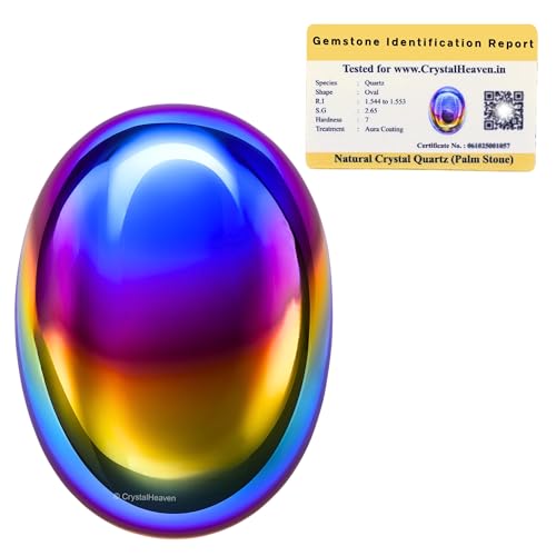 Image of Certified Titanium Aura Quartz Crystal Palm Pebbles Stones for Anxiety Stress Relief Massage - AAA Grade Original Healing Gemstone Agate Palm Stone for Yoga Meditation Spiritual Reiki Feng Shui