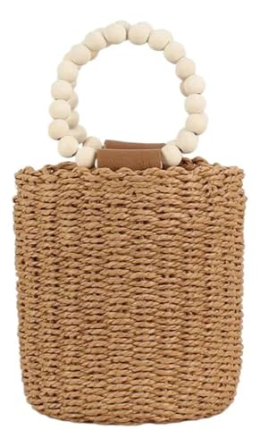 Bolsa de Palha Artesanal Feminina com Alça de Contas Redonda – Fibra Natural Trançada, Leve e Estilosa para Dia a Dia, Praia e Passeios (Palha Natural)