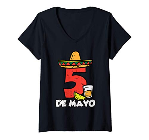 Femme Cinco De Mayo Sombrero Tequila Fiesta Drink Mexico Men Women T-Shirt avec Col en V