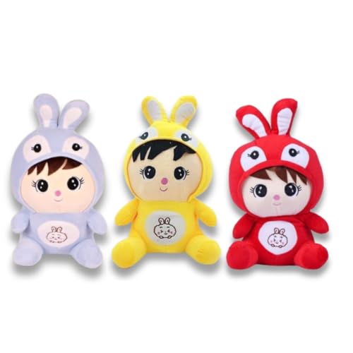 Image of Baby Boy Child Rabbit Doll Soft Toy Combo Gift Toys Pillow for Kids, Girls and Adults Cute Stuffed Animal Plush Yellow and Red Blue Bunny Plushie (30cm) Pack of 3