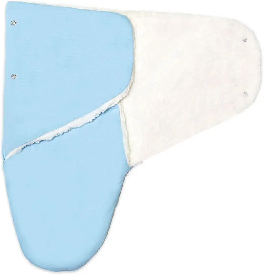 Manta Saco de Dormir Casulo Swaddle 100% Algodão, Azul, 50x70cm, Anti-Susto com Sherpa, para Bebê 0-3 Meses, Design Contemporâneo
