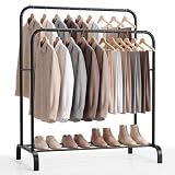 JUPPLIES Burro Ropa Resistente – Perchero Burro Doble con Soporte (Negro, Sin Ruedas)