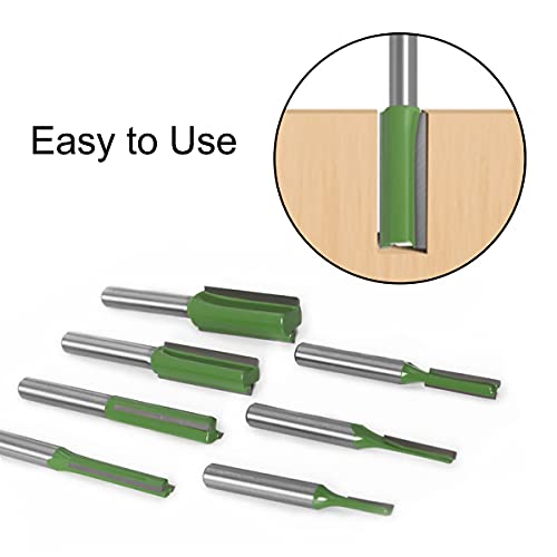 Router-Bit Set 1/4"Shank-Straight Cut Coohlyee 7 Pcs Router Bits Set Carbide Tipped Double Flute Straight Cut Router Bits Straight Bit For Trimming Cutter Cut Dia 1/8" 5/32" 3/16" 1/4" 5/16" 3/8" 15/32" #TOP4
