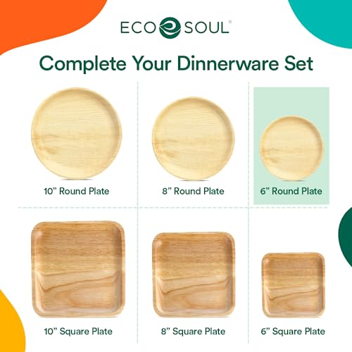 Eco Soul 100% Compostable 10 Inch Palm Square Leaf Plates [50-Pack] I Premium Disposable Plates Set I Heavy Duty Eco-Friendly Bamboo Plates Disposable I Square Disposable Plates #TOP5