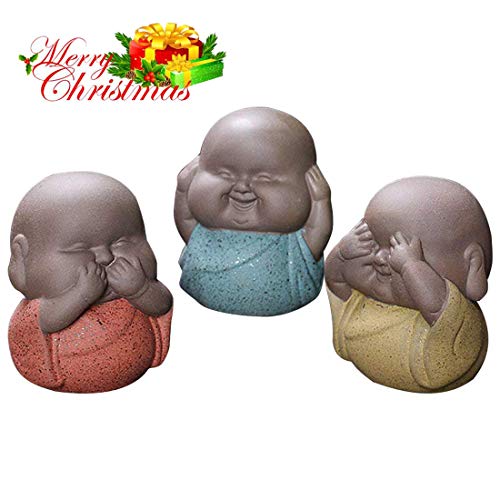 SIGMALL Buddha Statue Monk Figurine, Set of 3 Buddhist Monk Statue, Ceramic Cute