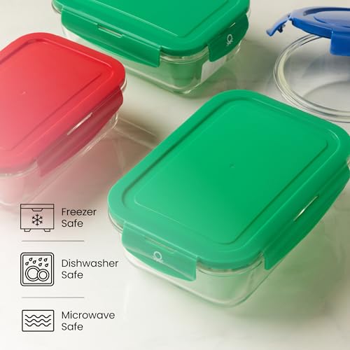 Image of United Colors of Benetton 1180 ML Borosilicate Glass Food Storage Container with Airtight Green Lid - Leakproof, Microwave, Oven, Freezer & Dishwasher Safe - Durable & Reusable Lunch /Dinner Box