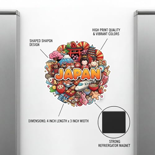 Image of Souvenir Fridge Magnet | 4x3 Inch Collectible Travel Decor | Strong & Durable Refrigerator Magnet with Iconic Landmarks for Travelers (Japan)
