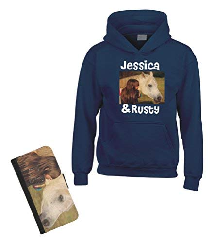 Sweat à capuche bleu marine XL coupe confortable 121 cm imprimé cheval