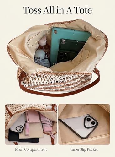 Bolso tote tejido para mujer con cierre y forro miniatura 5