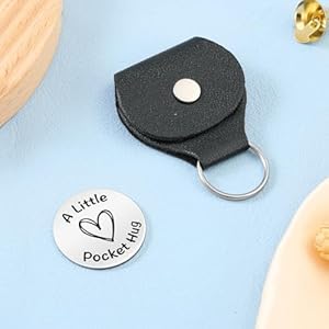 Pocket hug token gift for women men boy girl relationship keychain double sided inspirational gift with pu leather  urban country home decor