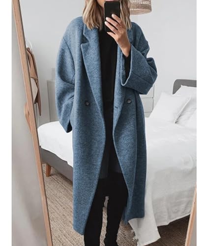 SEMATOMALA Women's Winter Double Breasted Pea Coat Oversized Notch Lapel Long Trench Coat Warm Wool Blend Jackets2