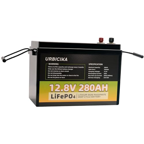 URBICIKA LiFePO4 Lithium Battery, 12V 280Ah, 3584Wh, Built-in 200A BMS, 6000+ Deep Cycles, for RV, Camping, Boats, Trolling Motor, Solar Home System