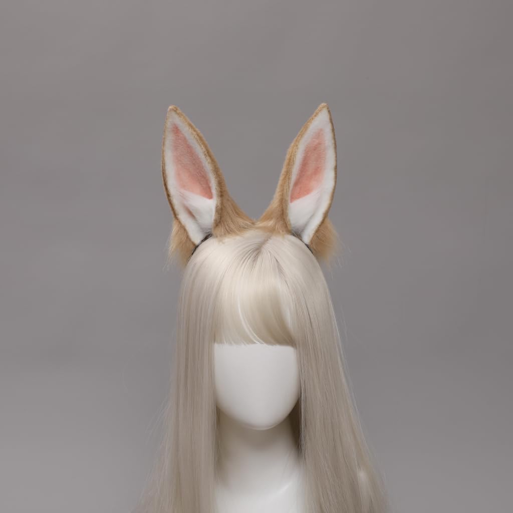 QinRuan Women's Bunny Ears Headwear Faux Fur Rabbit Ears Headbands and Tail Cosplay Party Coustume Set - Image 2