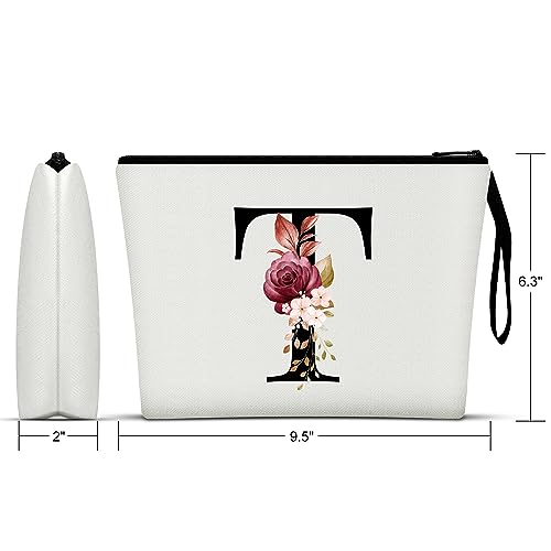 Image of Vavabox A-Z Personalized Makeup Bag, Birthday Gifts for Women Mom, Gifts for Best Friend, Bride Bridesmaid Cosmetic bag (T, 01-White)