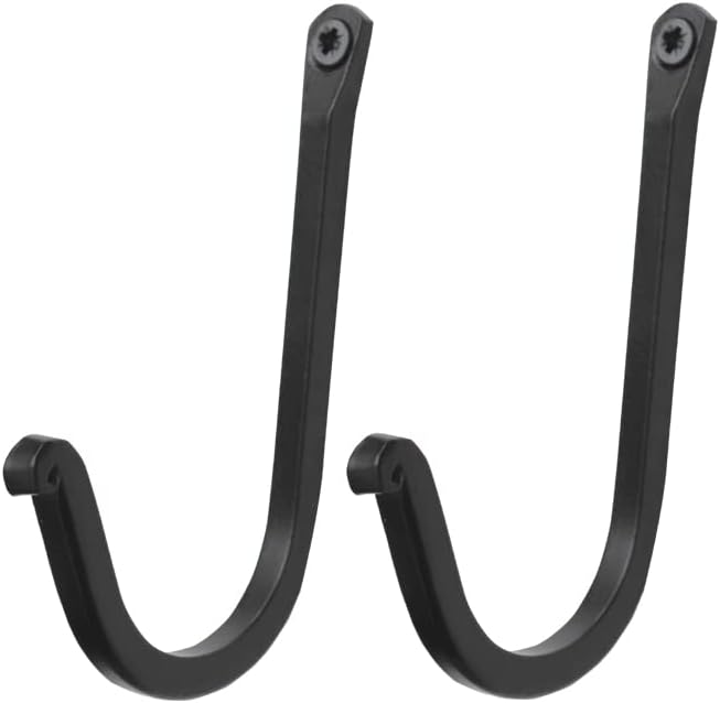 The Metal Magician Single Prong Wrought Iron Hooks, Vintage Hand Forged Iron Classic Hook Set – Rustic Curved Metal Fasteners – Decorative Colonial Wall Décor (Set of 2)