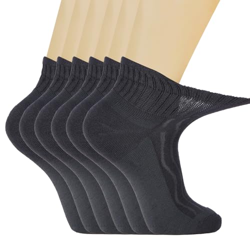 Image of +MD Bamboo Viscose Ankle Diabetic Socks for Men & Women, 6 Pairs, Soft Cushioned, Non-Binding Loose Top, Extra Wide