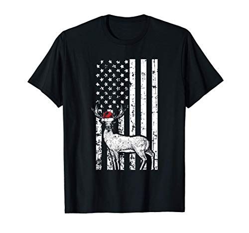 Deer Hunting Elk Santa Hat American Flag Christmas Gifts Camiseta