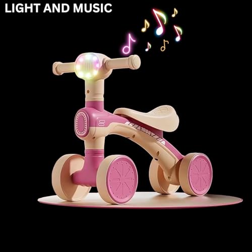 Image of Mini Bloom First Balancing Bike for Kids | No Pedal Manual Push Bike | Musical Balance Bike with LED Light | Suitable for 1-3 Years | Max Capacity 20kg (Pink (KB-157))