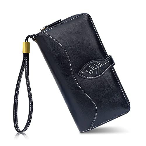 CONISY Womens Wallets Large Capacity, Multi Card Slots Clutch Long Wallet for Women with RFID Blocking (Black)