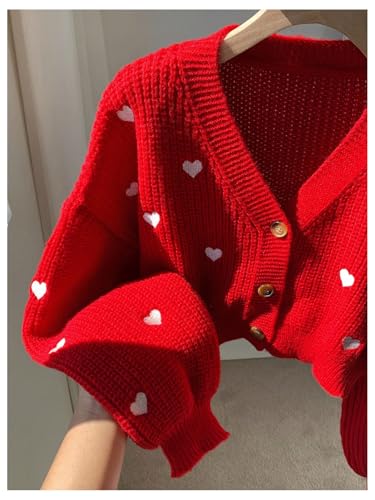 Image of BEAUDRM Women Heart Shape Cardigan Drop Shoulder Long Sleeve Button Front Cardigan