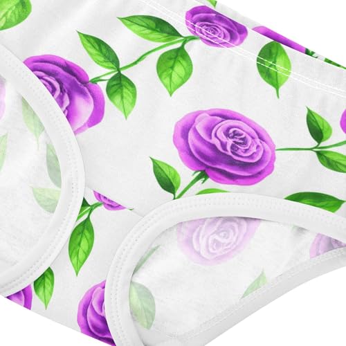 Purple Roses Leaves White Girl Panties Cute Toddler Underwear Floral Cotton Animal Undies Kids Briefs 2t4