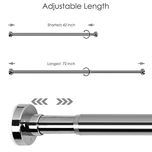 Prodigen Room Divider Tension Curtain Rod, Tension Shower Curtain Rods, Premium Tension Windows Curtain Rods,42-72 Inch,No Drilling,Adjustable Bathroom Stall Tension Pole-Stainless Steel,42-72Inch - Thumbnail 2