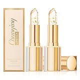Flintronic 2pcs Lapiz Labial Cambio de Color, Lápiz Labial con Cambio de Temperatura, Bálsamo Labial Transparente Dorado, Labial con PH Adaptable, Larga Duracion