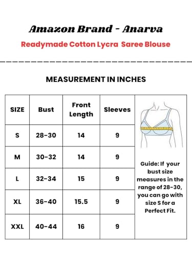 Image of Amazon Brand - Anarva Round Neck Dobby Cotton Lycra Stretchable Elbow Half Sleeve Readymade Saree Blouse for Women Stylish