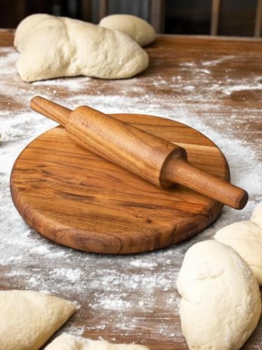 Daim® Chakla Belan for Kitchen, Dough Roller and Flat Wooden Board Set | Reversible Chakla Belan with Natural Finish 10.5 Inches (Diameter)