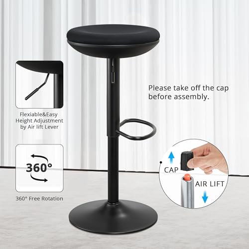 Image of IWMH Standing Desk Stool, Ergonomic Adjustable Height Office Chair, Round 360 Swivel Sit Perching Stool Without Backrest for Bedroom, Kitchen, Living Room (Black*2)