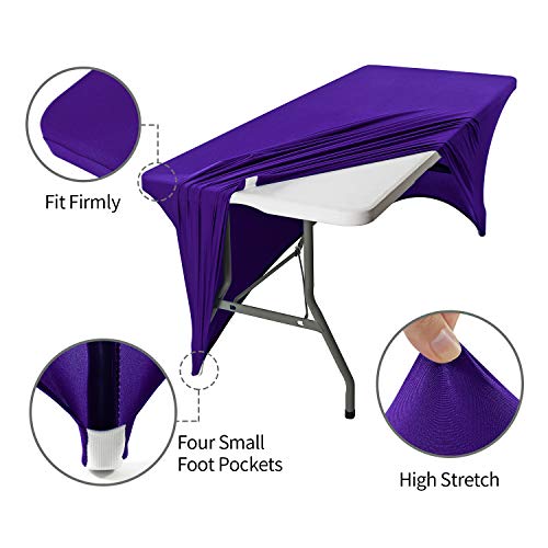 Image of Peomeise 6FT Spandex Table Cover Rectangular Stretch Spandex Tablecloth (Purple,6FT)