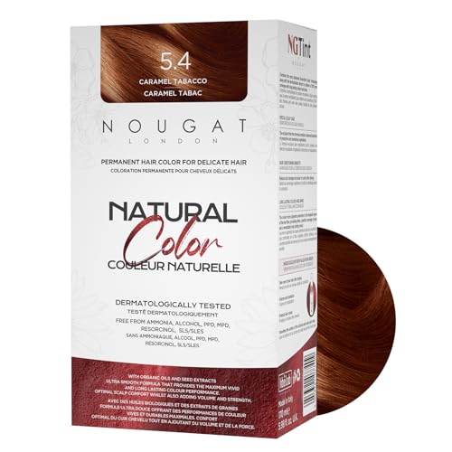 NOUGAT London Caramel Tabacco Natural Permanent Hair Dye Kit,Dermatologically Tested, Ammonia & Alcohol Free, 100% Grey Coverage, Hair Mask & Essence included, Long Lasting