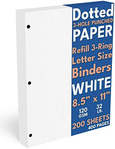 Dotted Grid Paper, Letter Size, 3-Hole Punched, 200 Sheets/400 Pages, 120 GSM, 8.5 x 11 inch, White