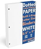 Dotted Grid Paper, Letter Size, 3-Hole Punched, 200 Sheets/400 Pages, 120 GSM, 8.5 x 11 inch, White