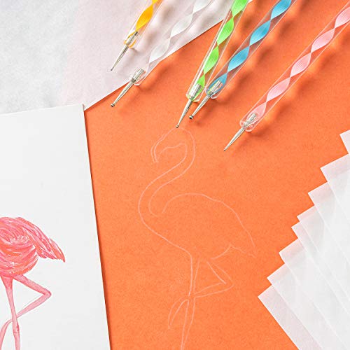 150 Pieces White Carbon Transfer Paper Tracing Paper Carbon Graphite Copy Paper with 5 PCS Embossing Stylus Dotting Tools for Wood, Paper, Canvas, Cloth, 11.7 x 8.3 Inch (White and Black)