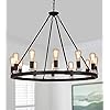 MEIXISUE Matte Black Chandeliers Large Modern Farmhouse 12-Lights Wagon Wheel Light Fixtures for High Ceiling Dining Room Entryway Kitchen Island Living Room Foyer W35.4 E26 UL Listed