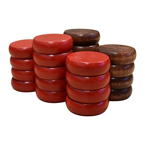 26 Red and Walnut Stain Crokinole Discs - Full Set (Large – 1 1/4 Inch Diameter (3.2cm))