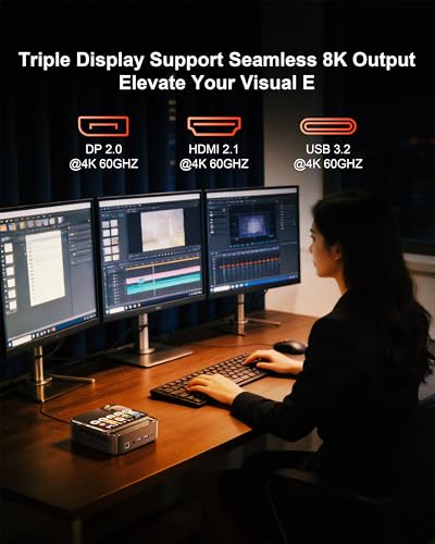 Image of Mini PC with Intel Core 14450HX (10C /16T, up to 4.8GHz), Desktop Computer Barebone Without RAM /SSD /OS, Triple 4K Display, HDMI, DP, USB-C, Ethernet, Mini Gaming Computer for Business Office Home