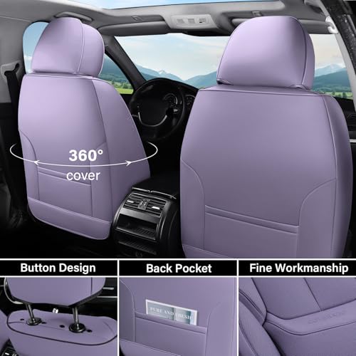 Image of Coverado Universal Seat Covers Full Set, 5 Seats Universal Seat Covers for Cars, Waterproof NAPPA Leather Car Seat Covers with Head Pillow, Auto Protectors Fit for Most Sedans SUV Pick-up Truck-Purple