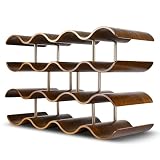 TRUDING Countertop Wine Rack - 14 Bottle Freestanding Wine Bottle Holder Stand - 4 Tier Wooden Wine Storage Rack - Walnut Wavy Wine Organizer for Cabinet Pantry Home Kitchen Bar